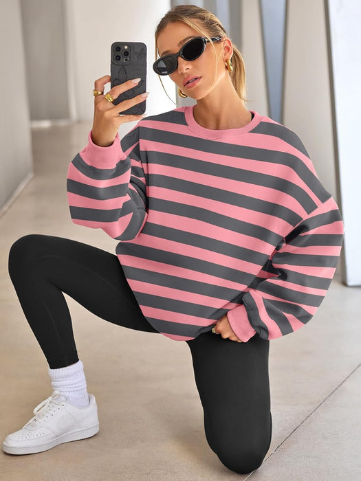 Striped And Printed Oversized Sweatshirt