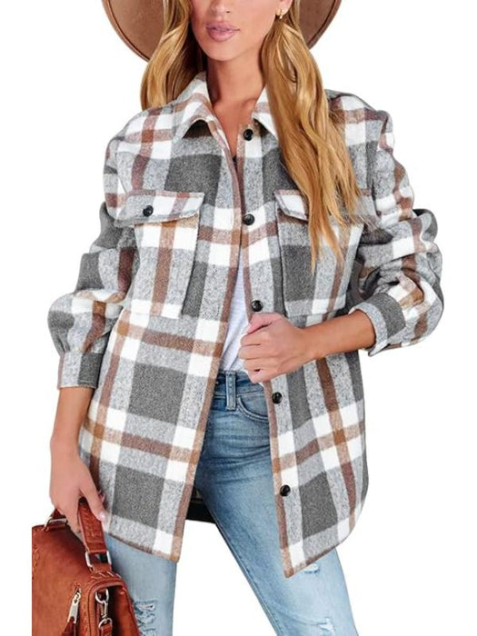 Women Plaid Pattern Jacket With Collared Design