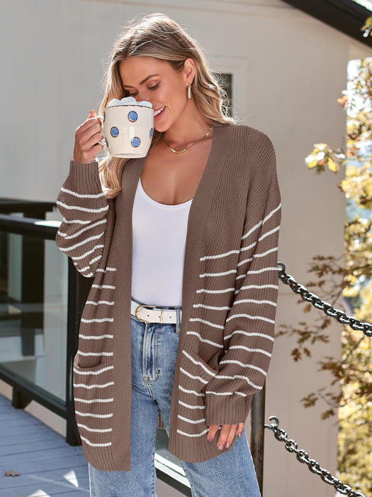 Oversized Striped Knit Cardigan With Pockets