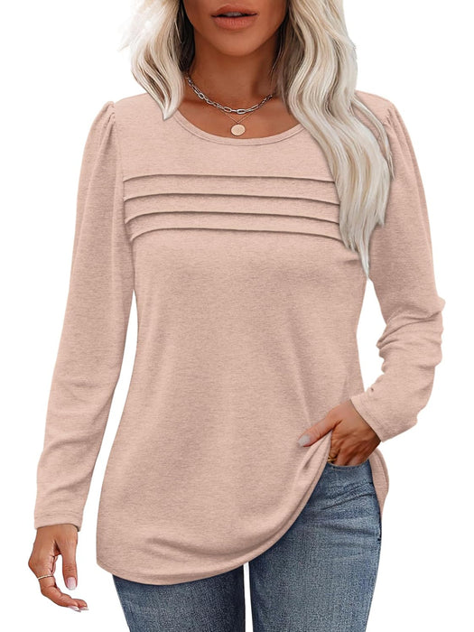 Casual Long Sleeve Pleated Pullover Top