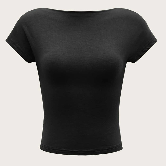 Backless Boat Neck Solid Tee