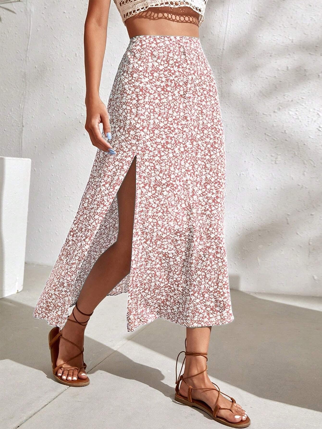 Boho Floral Split Thigh Skirt