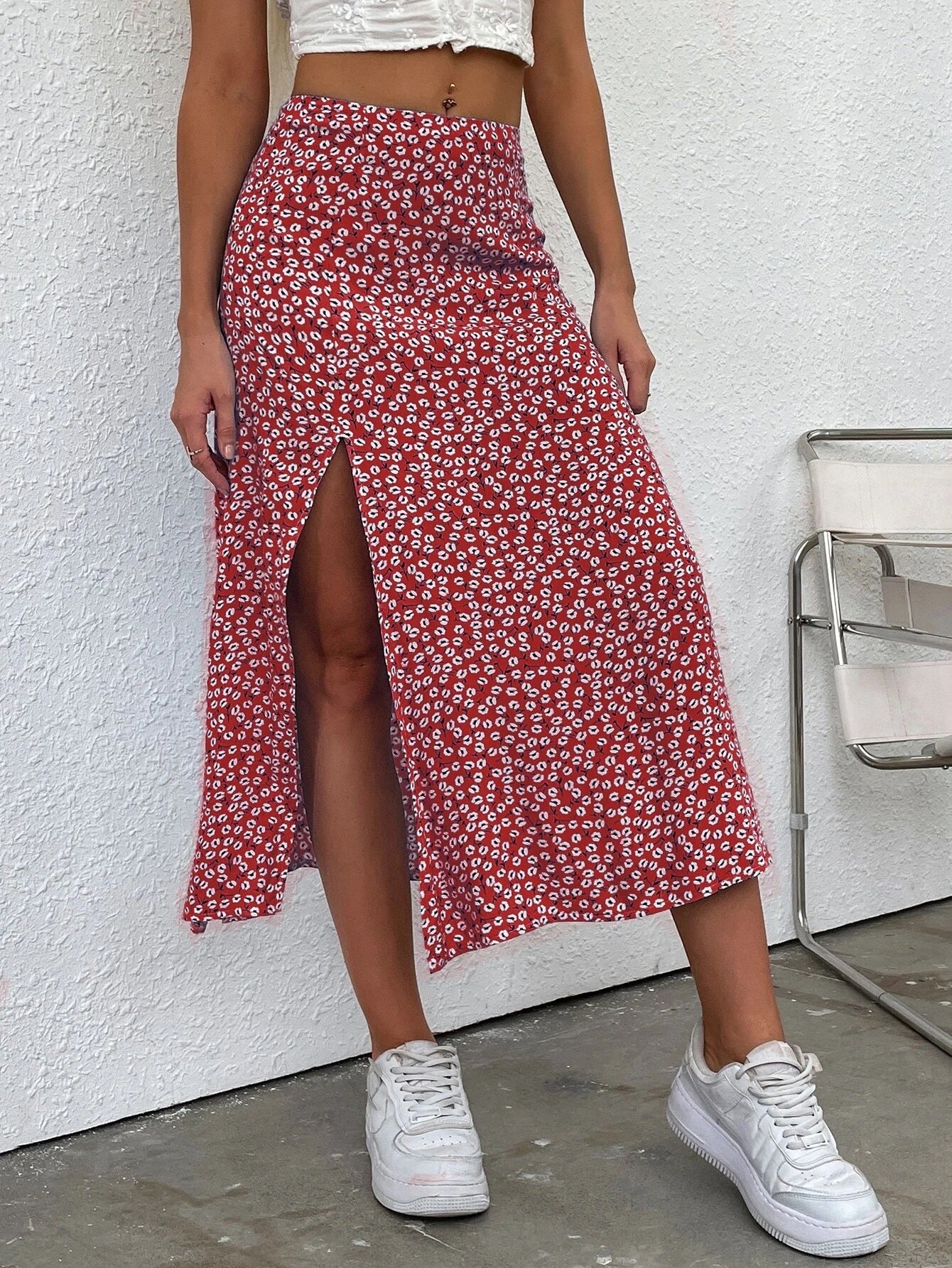 Boho Floral Split Thigh Skirt