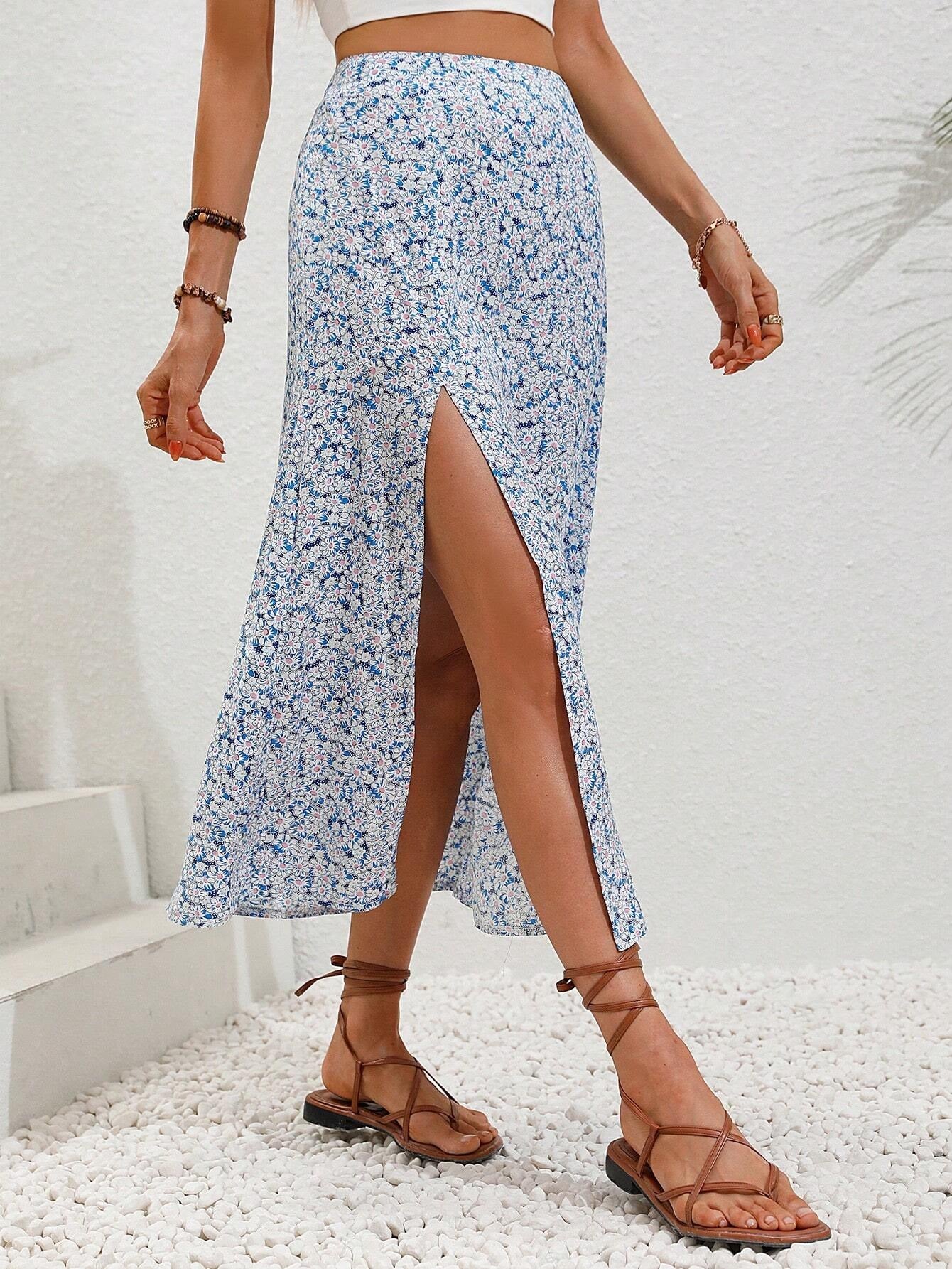 Boho Floral Split Thigh Skirt