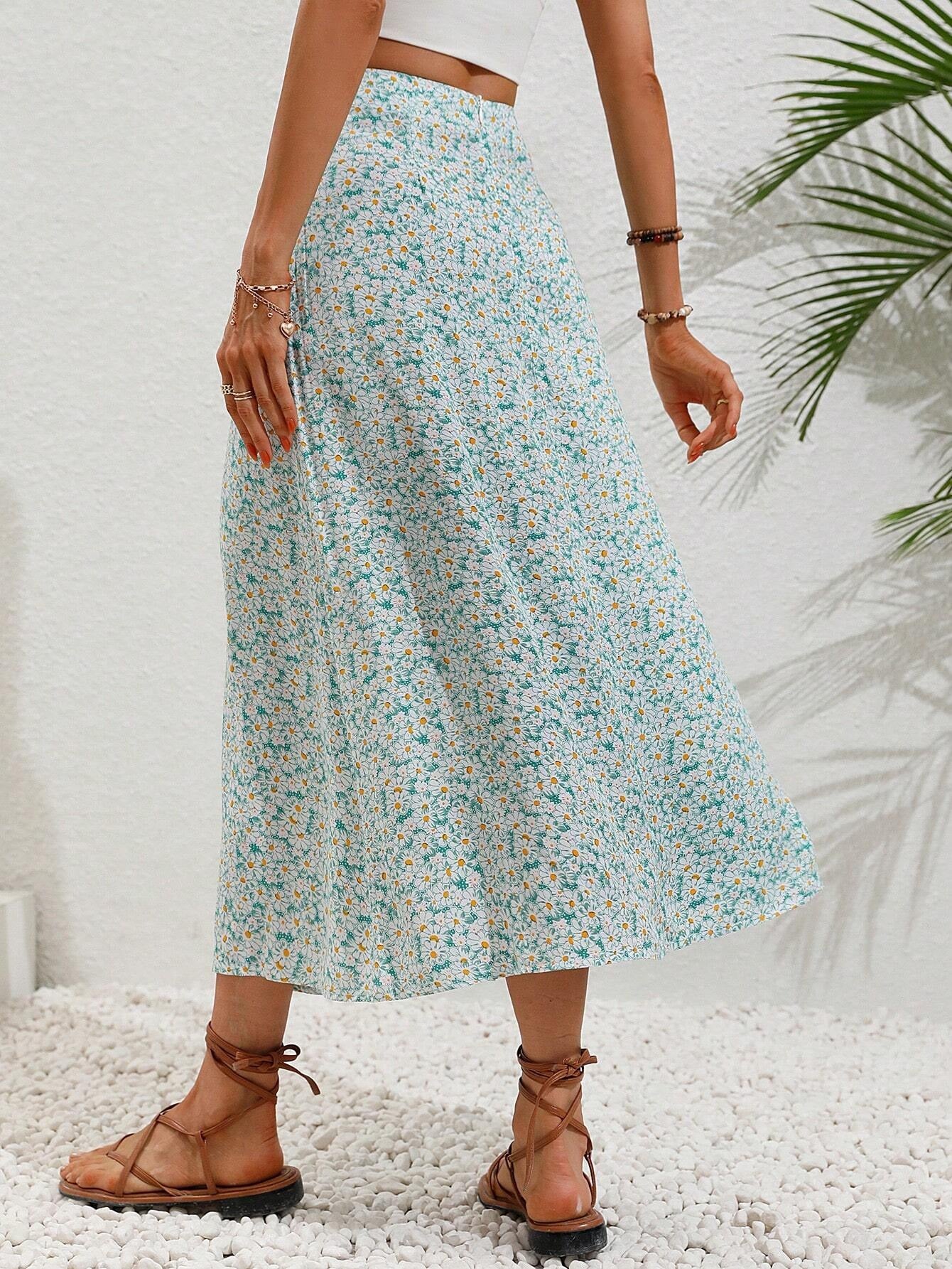 Boho Floral Split Thigh Skirt