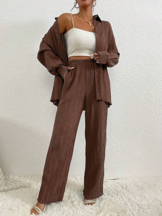 Casual Style Long Sleeve Shirt And Pants Set