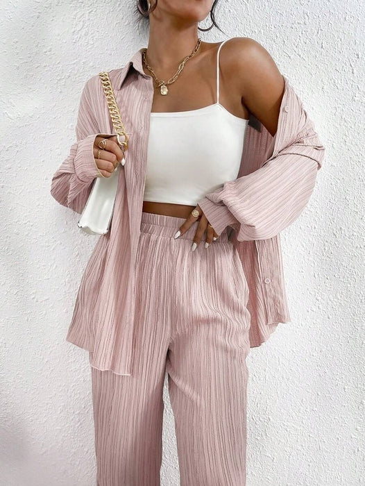 Casual Style Long Sleeve Shirt And Pants Set