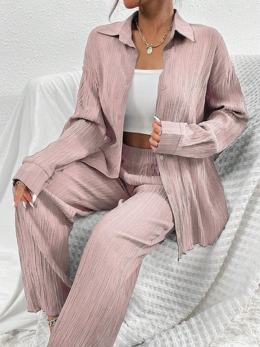 Casual Style Long Sleeve Shirt And Pants Set