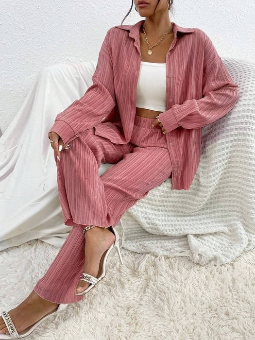 Casual Style Long Sleeve Shirt And Pants Set