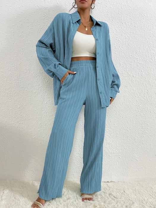 Casual Style Long Sleeve Shirt And Pants Set