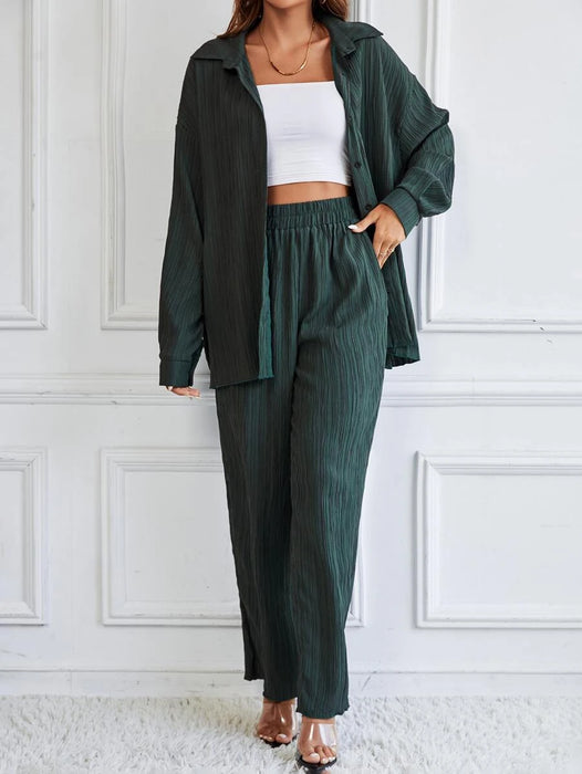 Casual Style Long Sleeve Shirt And Pants Set