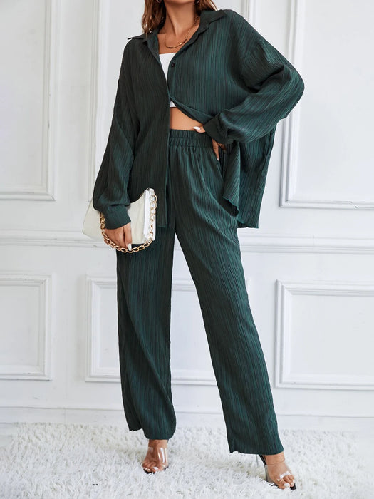 Casual Style Long Sleeve Shirt And Pants Set