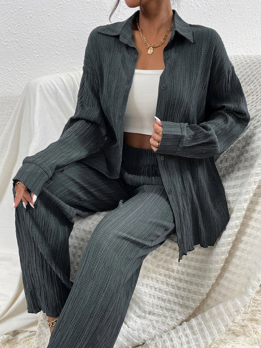 Casual Style Long Sleeve Shirt And Pants Set