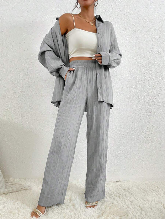 Casual Style Long Sleeve Shirt And Pants Set