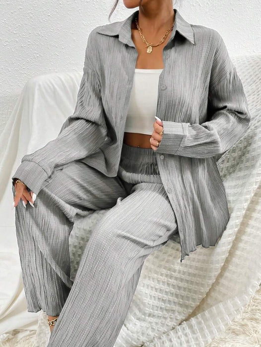 Casual Style Long Sleeve Shirt And Pants Set