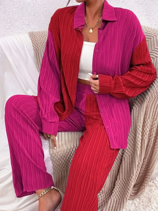 Casual Style Long Sleeve Shirt And Pants Set