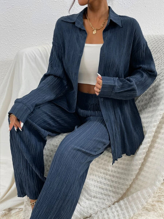 Casual Style Long Sleeve Shirt And Pants Set