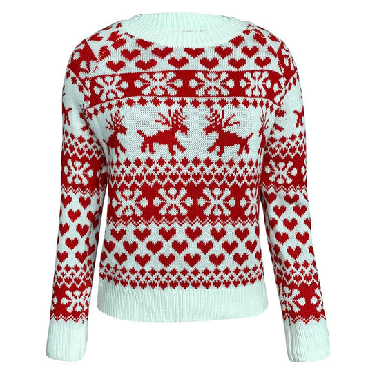 Christmas Deer Printed Round Matching Sweater