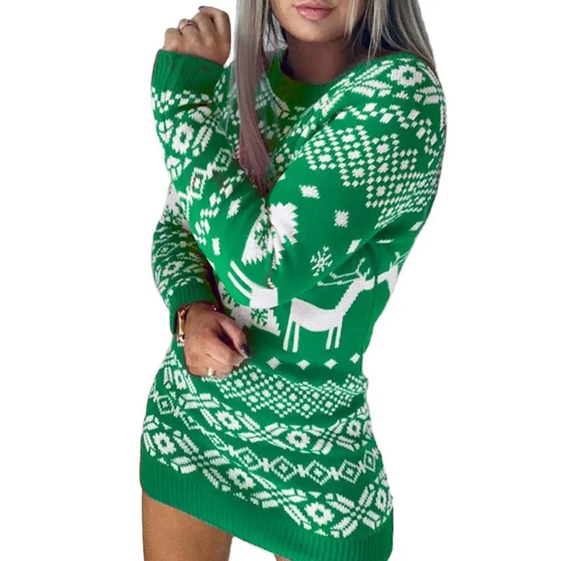 Christmas Deer Printed Round Matching Sweater