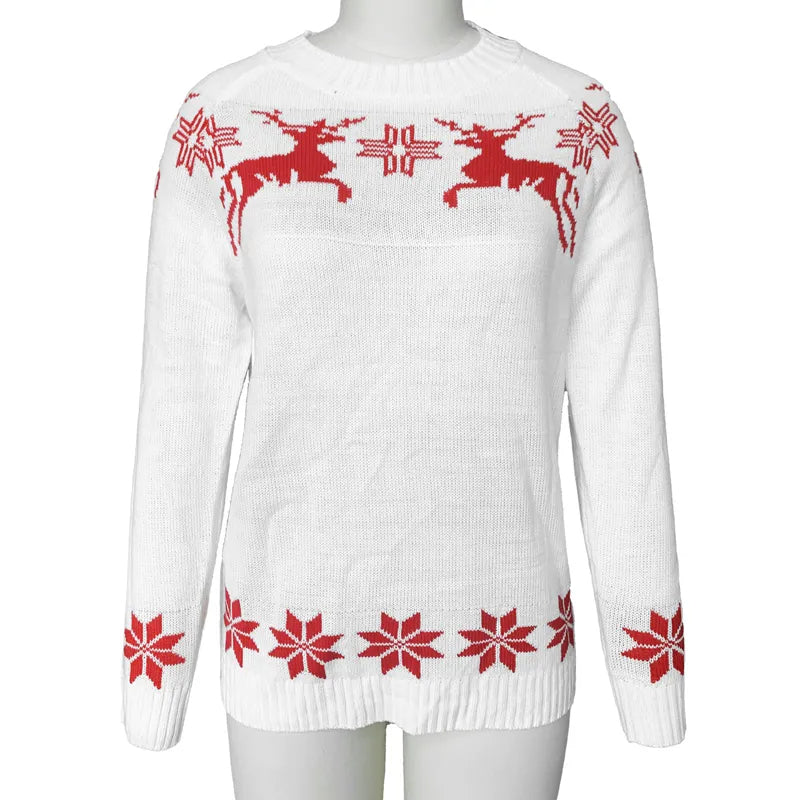 Christmas Deer Printed Round Matching Sweater