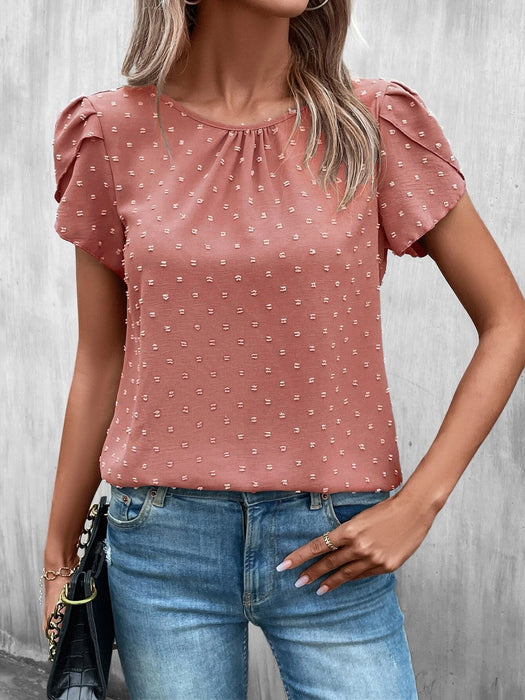 Dot Petal Sleeve Keyhole Back Blouse