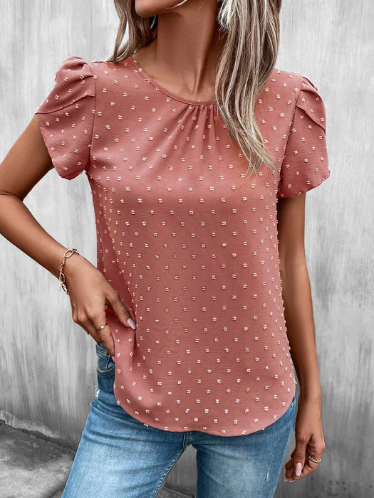 Dot Petal Sleeve Keyhole Back Blouse