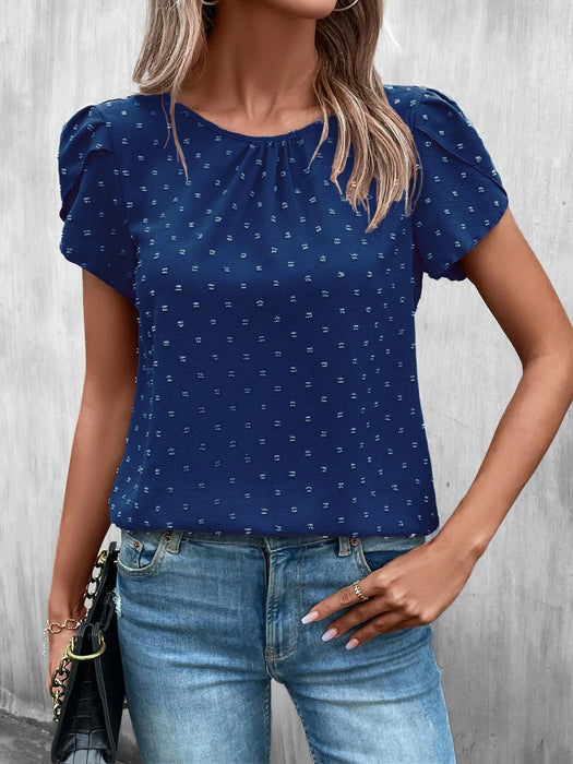 Dot Petal Sleeve Keyhole Back Blouse