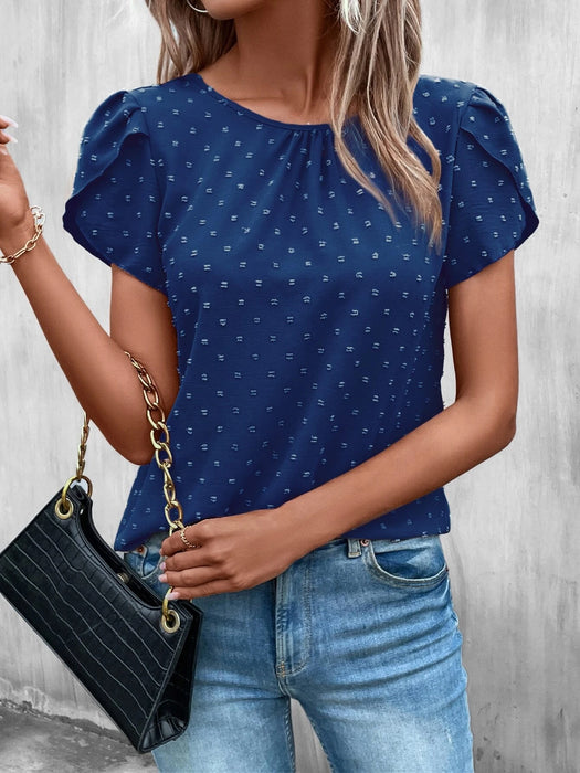 Dot Petal Sleeve Keyhole Back Blouse