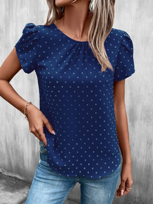 Dot Petal Sleeve Keyhole Back Blouse