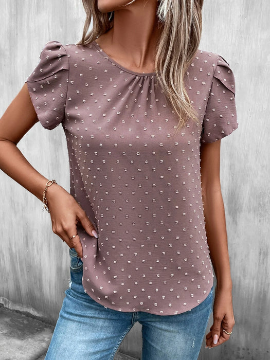 Dot Petal Sleeve Keyhole Back Blouse