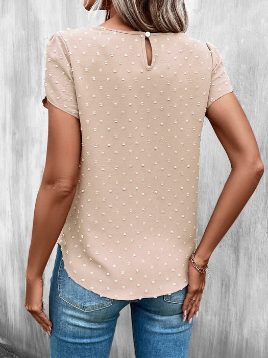 Dot Petal Sleeve Keyhole Back Blouse