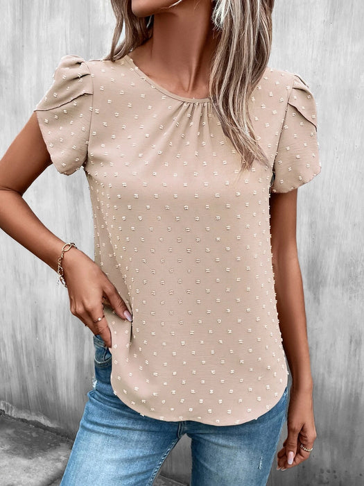 Dot Petal Sleeve Keyhole Back Blouse