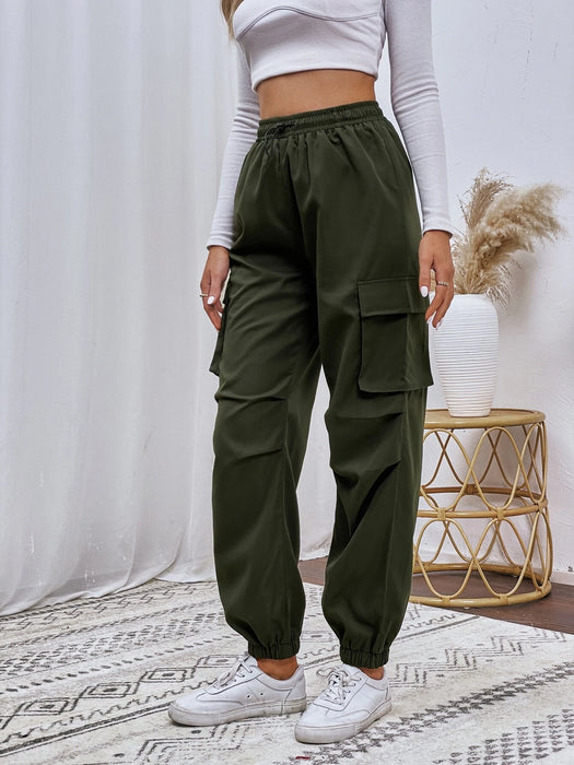 Drawstring Waistband Cargo Pants With Pocket