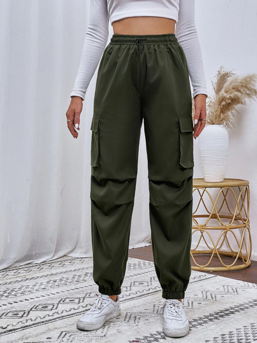 Drawstring Waistband Cargo Pants With Pocket