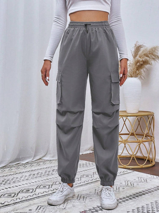 Drawstring Waistband Cargo Pants With Pocket