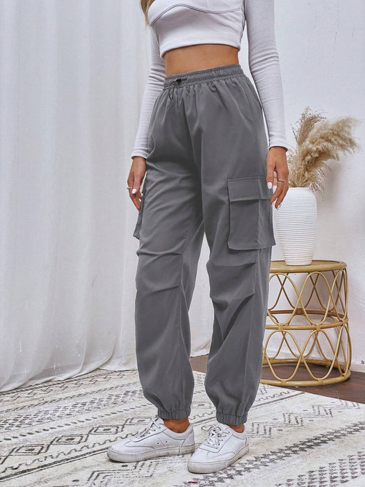 Drawstring Waistband Cargo Pants With Pocket