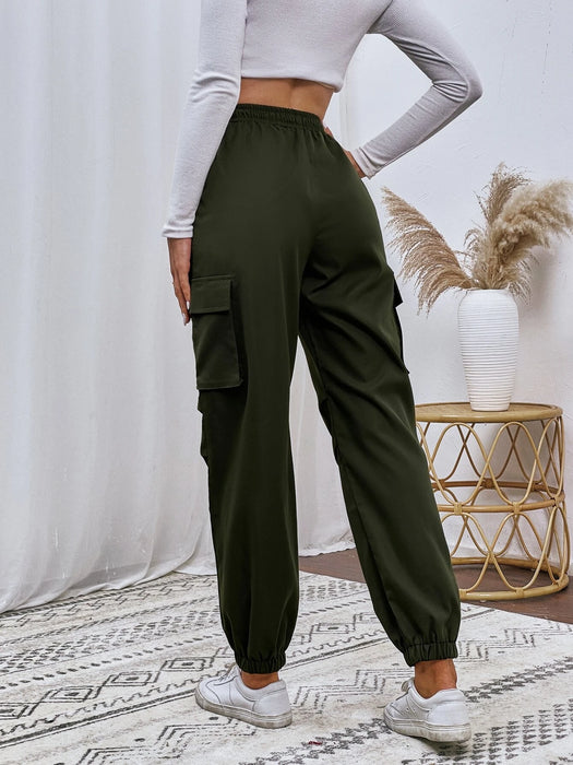 Drawstring Waistband Cargo Pants With Pocket