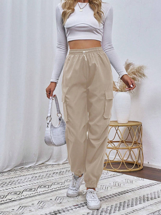 Drawstring Waistband Cargo Pants With Pocket