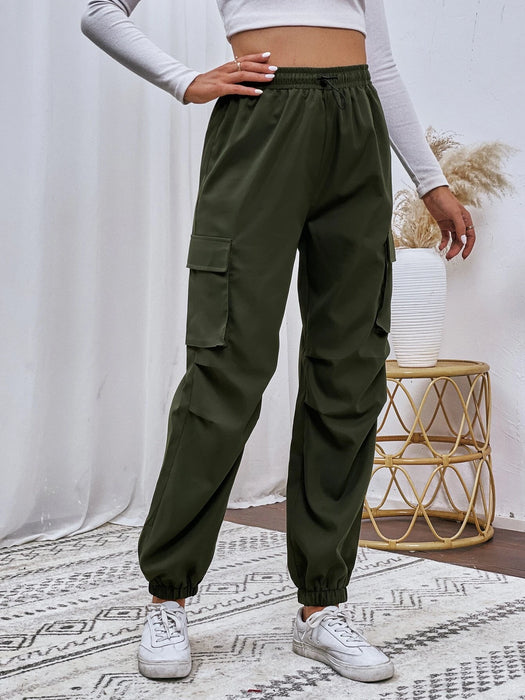 Drawstring Waistband Cargo Pants With Pocket