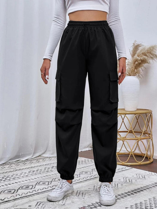 Drawstring Waistband Cargo Pants With Pocket