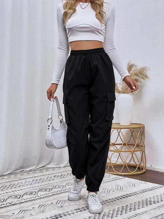 Drawstring Waistband Cargo Pants With Pocket