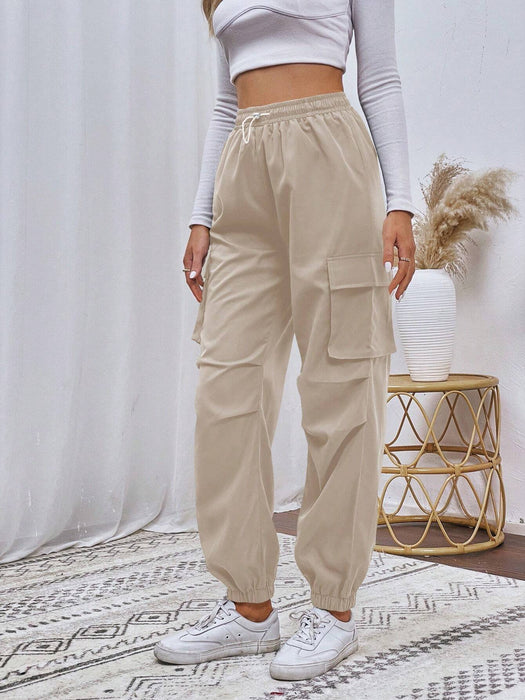 Drawstring Waistband Cargo Pants With Pocket