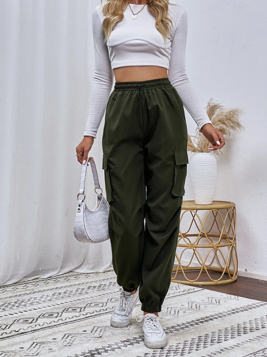 Drawstring Waistband Cargo Pants With Pocket