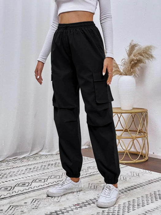 Drawstring Waistband Cargo Pants With Pocket