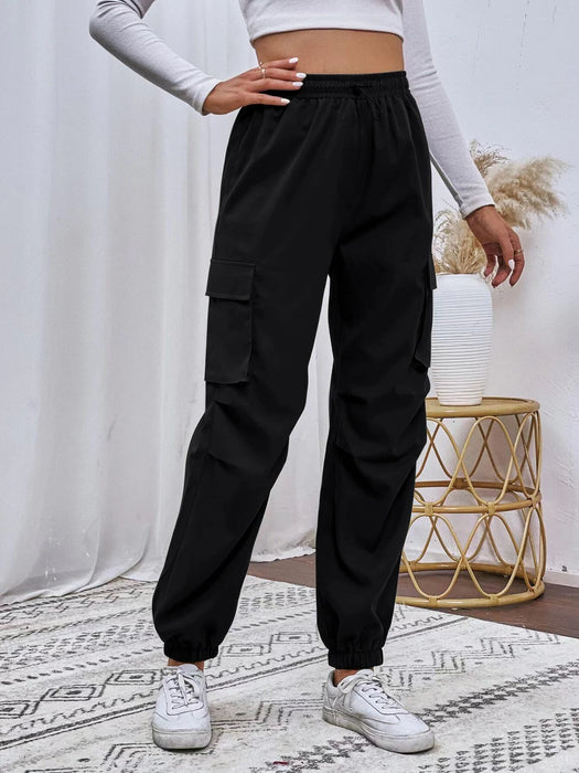 Drawstring Waistband Cargo Pants With Pocket