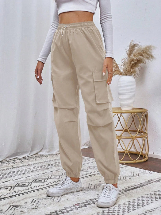 Drawstring Waistband Cargo Pants With Pocket