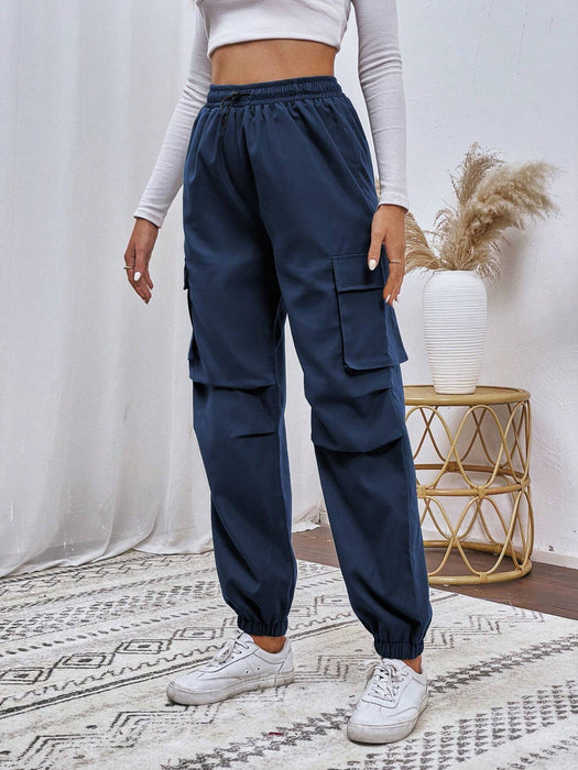 Drawstring Waistband Cargo Pants With Pocket