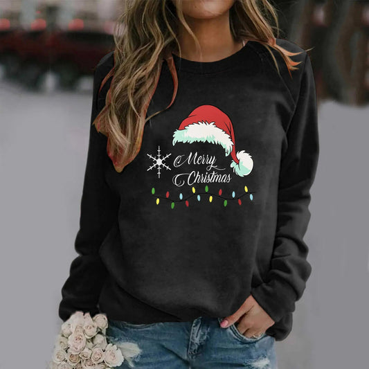 Elegant Merry Christmas Printed Pullover Sweatshirt