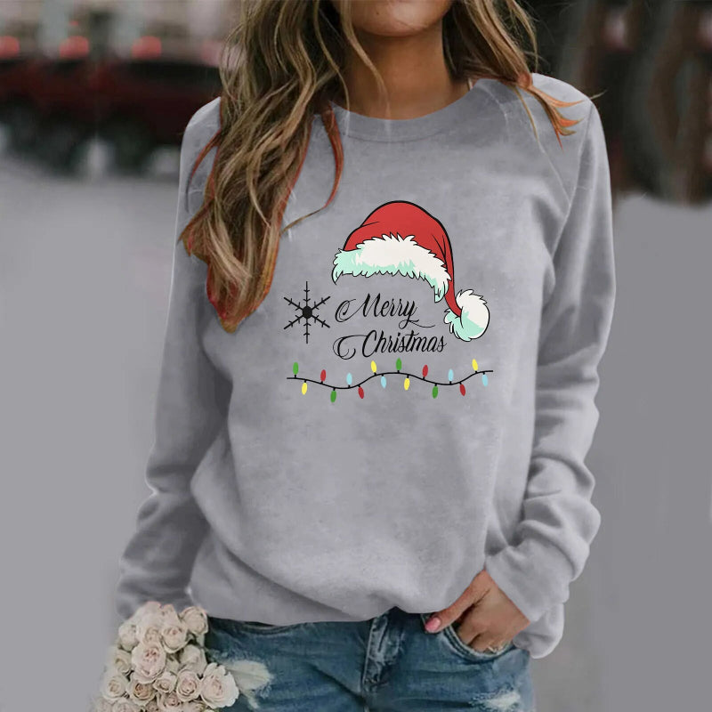 Elegant Merry Christmas Printed Pullover Sweatshirt