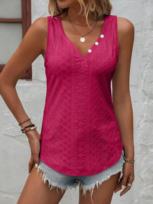 Embroidery Button Pattern Tank Top